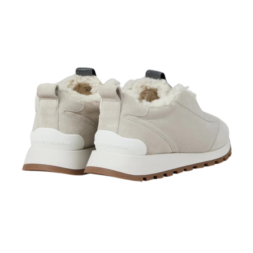 Baskets running BRUNELLO CUCINELLI daim mouton gris clair Monili