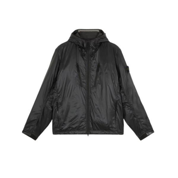 Blouson à capuche STONE ISLAND nylon recyclé noir Pertex