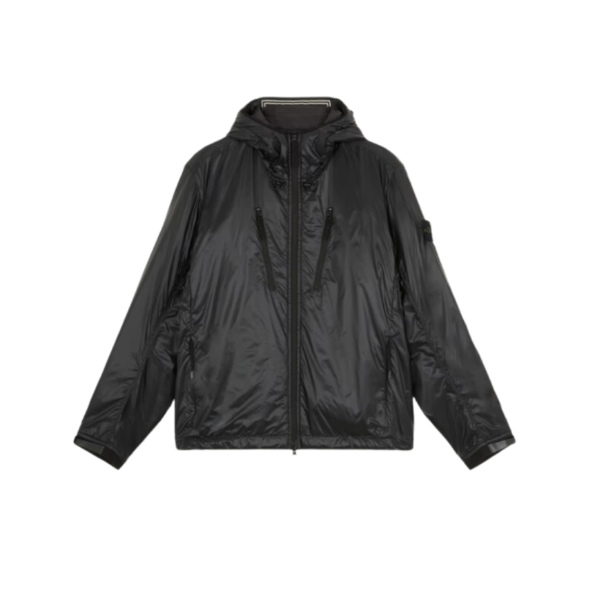 Blouson à capuche STONE ISLAND nylon recyclé noir Pertex