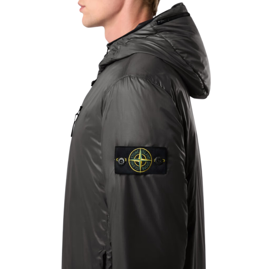 Blouson à capuche STONE ISLAND nylon recyclé noir Pertex