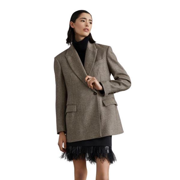 Veste laine cardée BRUNELLO CUCINELLI marron motif chevrons ornement Monile