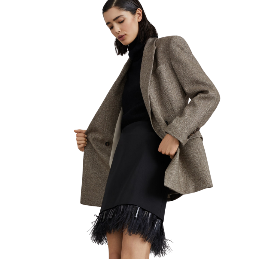 Veste laine cardée BRUNELLO CUCINELLI marron motif chevrons ornement Monile