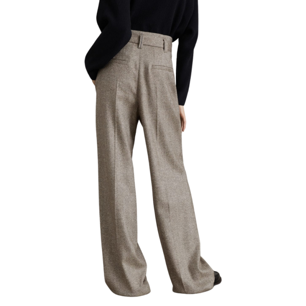 Pantalon Corset Loose BRUNELLO CUCINELLI laine cardée motif chevrons ceinture ornement Monile
