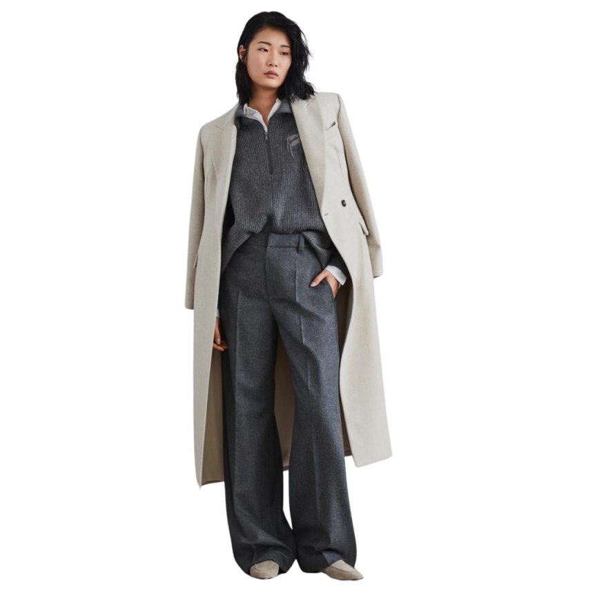 Pantalon Loose BRUNELLO CUCINELLI flanelle laine vierge cachemire gris anthracite