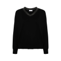 Pull col V cachemire noir ornement Monile
