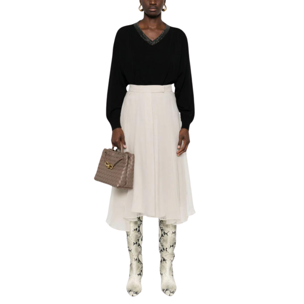 Pull col V BRUNELLO CUCINELLI cachemire noir ornement Monile