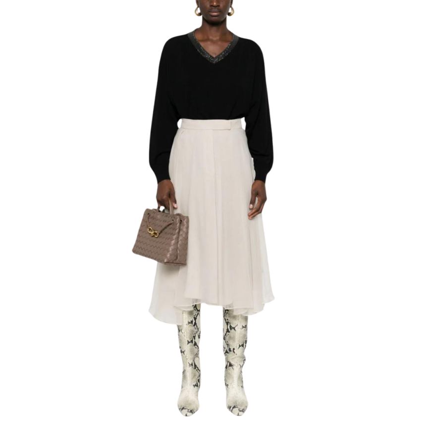 Pull col V BRUNELLO CUCINELLI cachemire noir ornement Monile