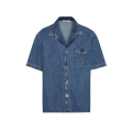 Chemise bowling denim coton bleu logo V métal