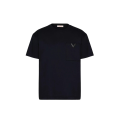 T-shirt col rond coton noir logo V métal