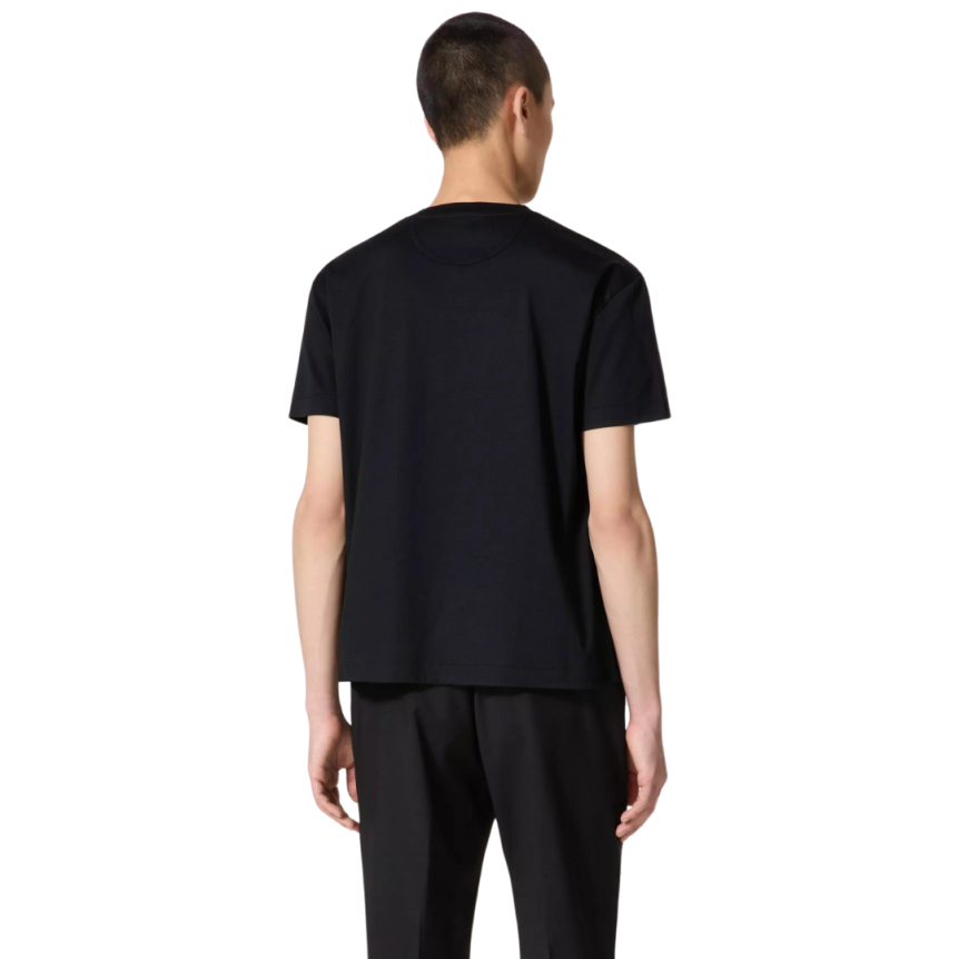 T-shirt col rond VALENTINO coton noir logo V métal