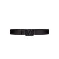 Ceinture V Logo Signature cuir noir boucle logo noir