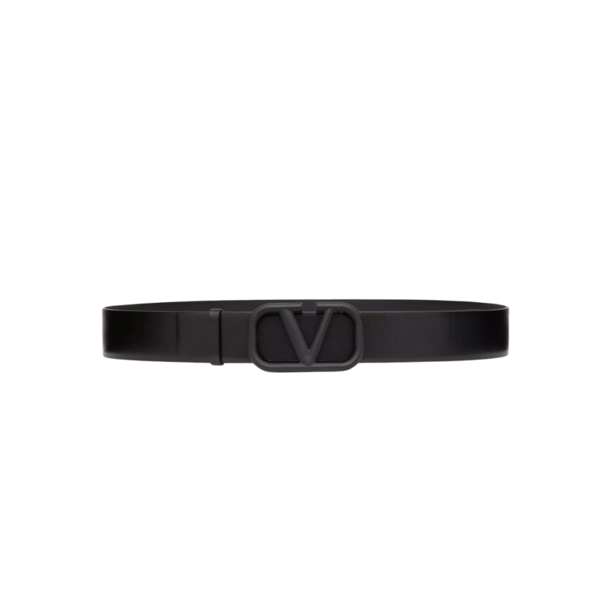 Ceinture VALENTINO V Logo Signature cuir noir boucle logo noir