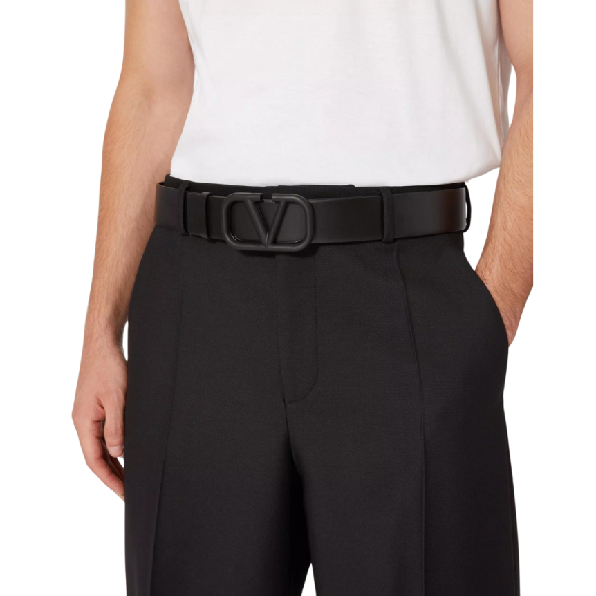 Ceinture VALENTINO V Logo Signature cuir noir boucle logo noir