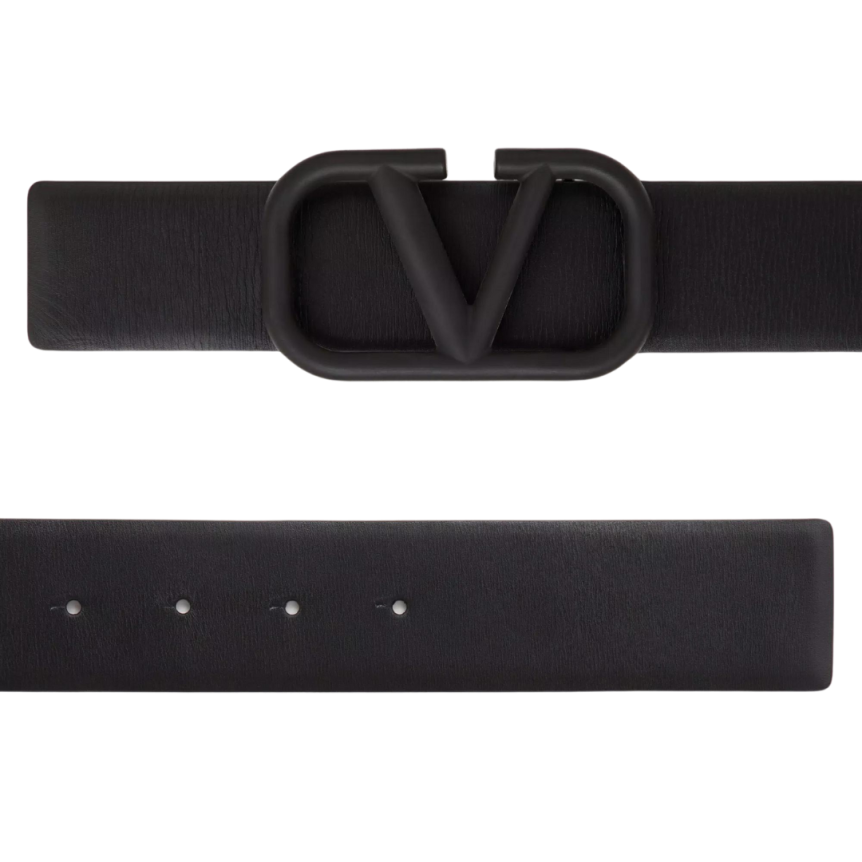 Ceinture VALENTINO V Logo Signature cuir noir boucle logo noir