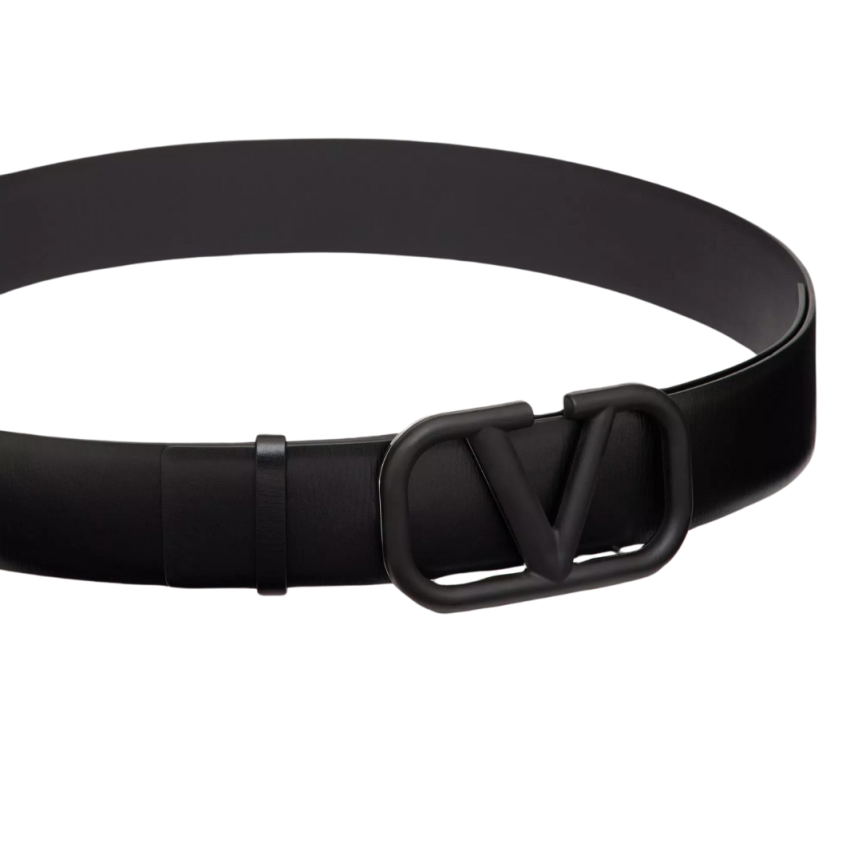 Ceinture VALENTINO V Logo Signature cuir noir boucle logo noir
