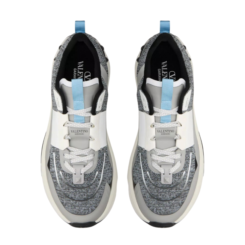 Baskets basses VALENTINO True Act Mesh tissu gris chiné bleu ciel