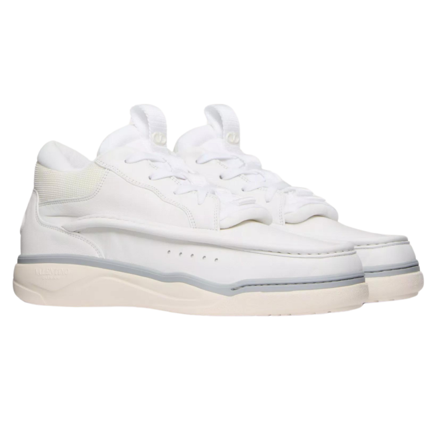 Baskets basses VALENTINO Runboot cuir veau blanc liseret gris