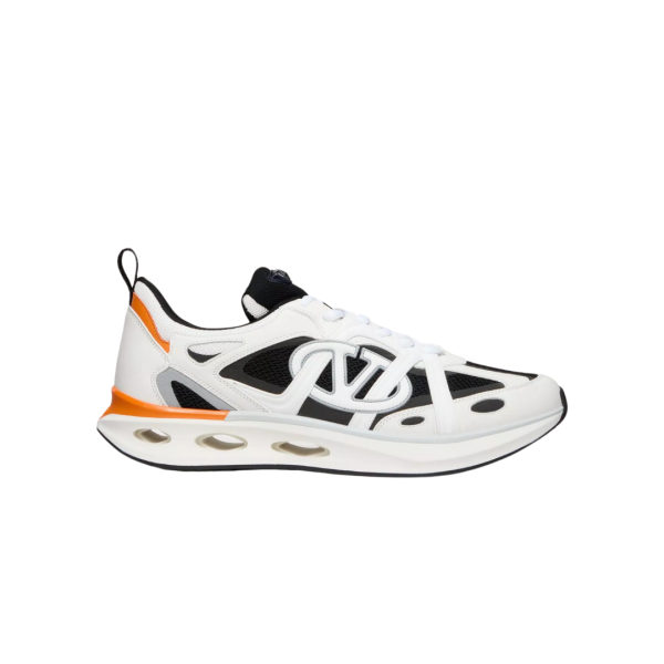 Baskets basses VALENTINO Easyjog cuir veau noir blanc orange V Logo