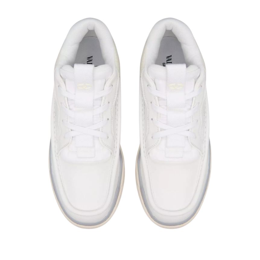 Baskets basses VALENTINO Runboot cuir veau blanc liseret gris