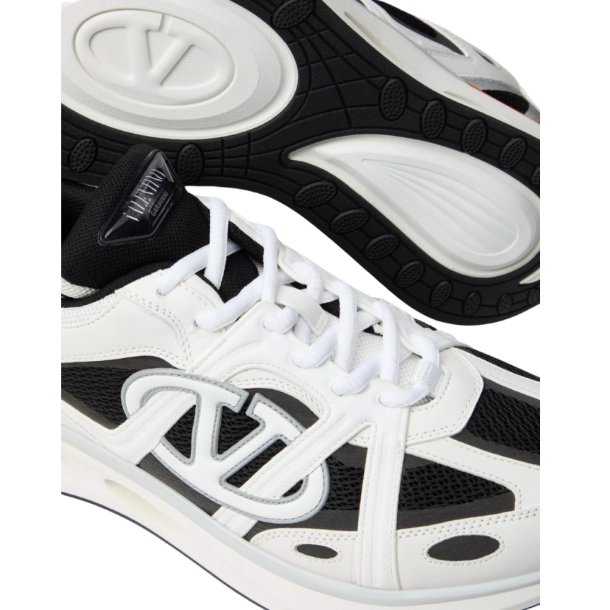 Baskets basses VALENTINO Easyjog cuir veau noir blanc orange V Logo