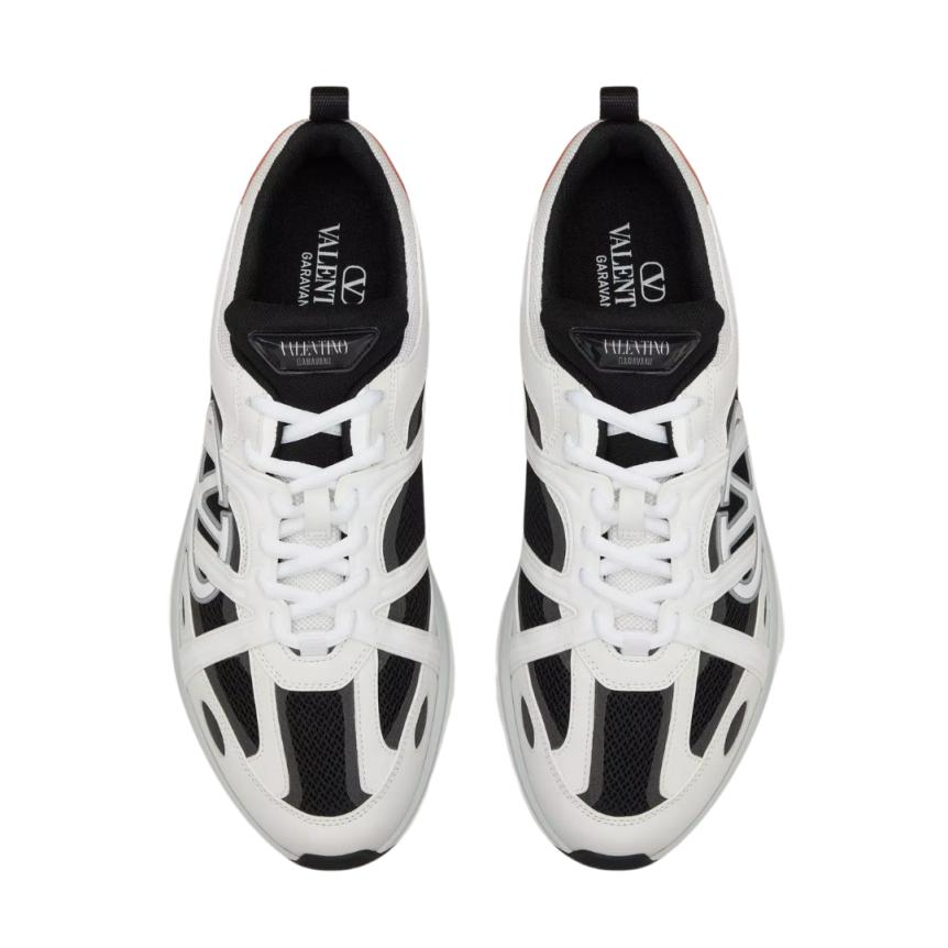 Baskets basses VALENTINO Easyjog cuir veau noir blanc orange V Logo