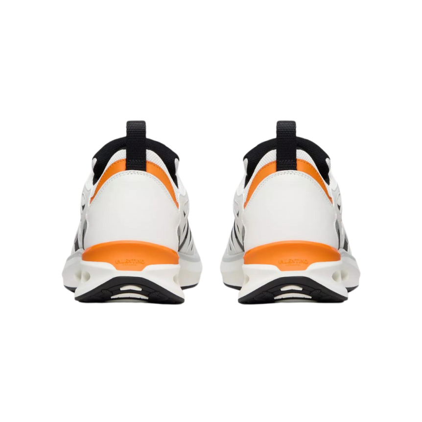 Baskets basses VALENTINO Easyjog cuir veau noir blanc orange V Logo