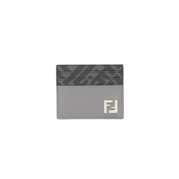 Porte-cartes FENDI FF Squared cuir gris toile FF noir