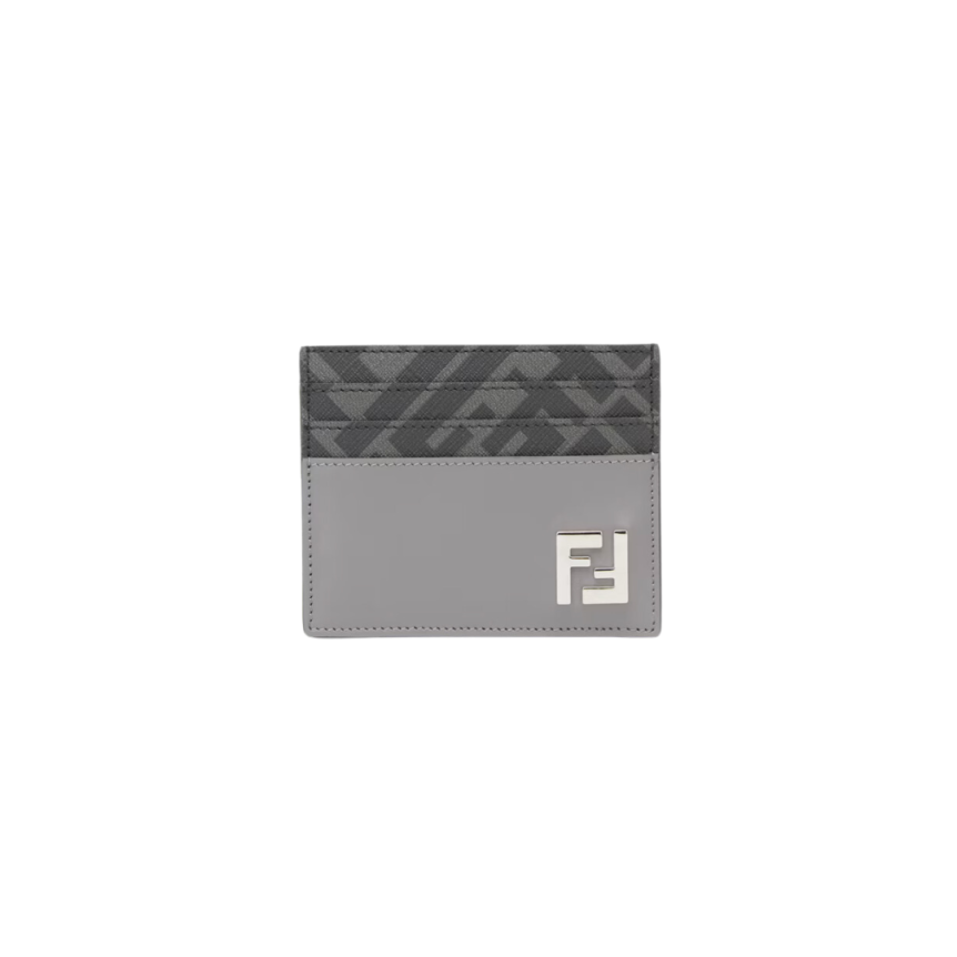 Porte-cartes FENDI FF Squared cuir gris toile FF noir