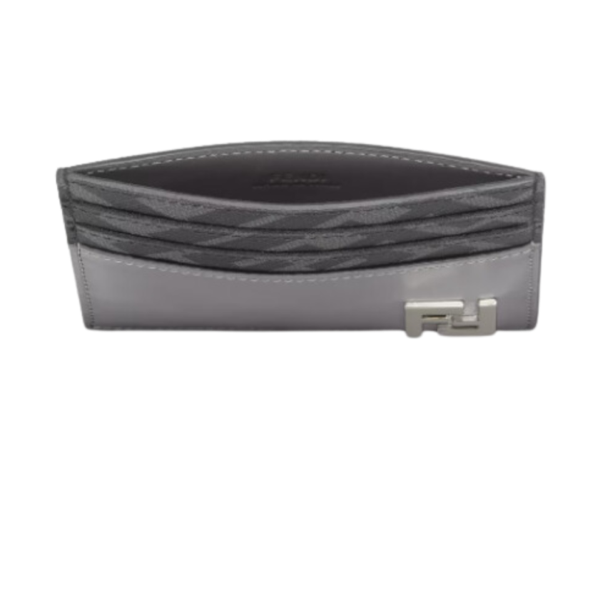 Porte-cartes FENDI FF Squared cuir gris toile FF noir