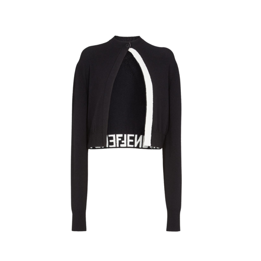 Cardigan pression FENDI col rond viscose noir Fendi Mirror blanc