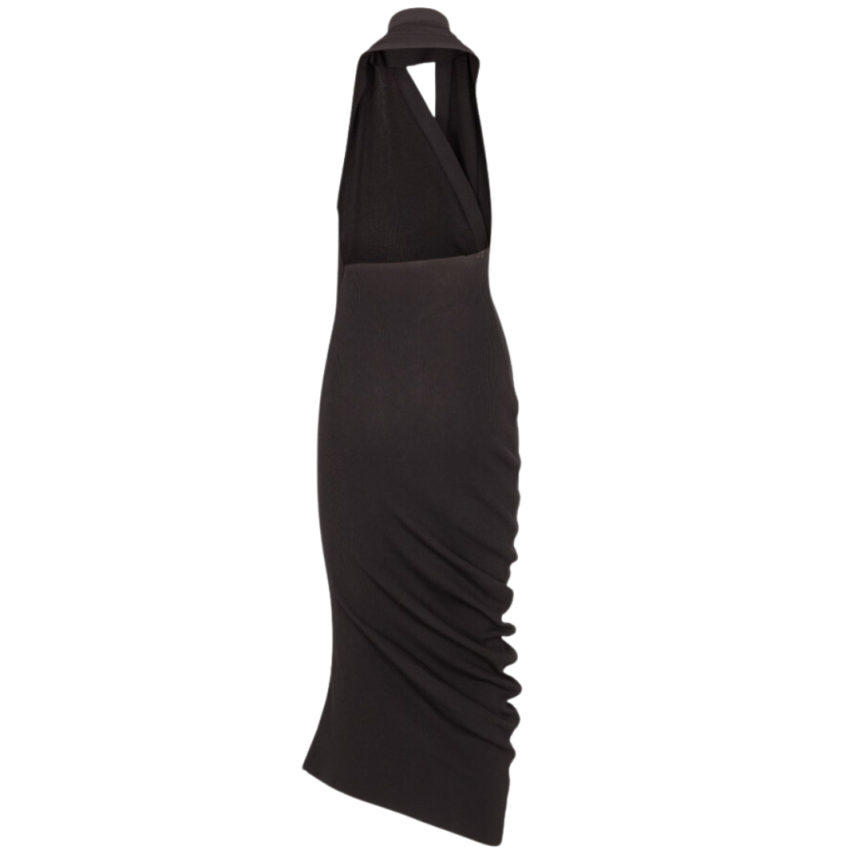 Robe mi longue FENDI sans manche drapée écharpe coton soie noir