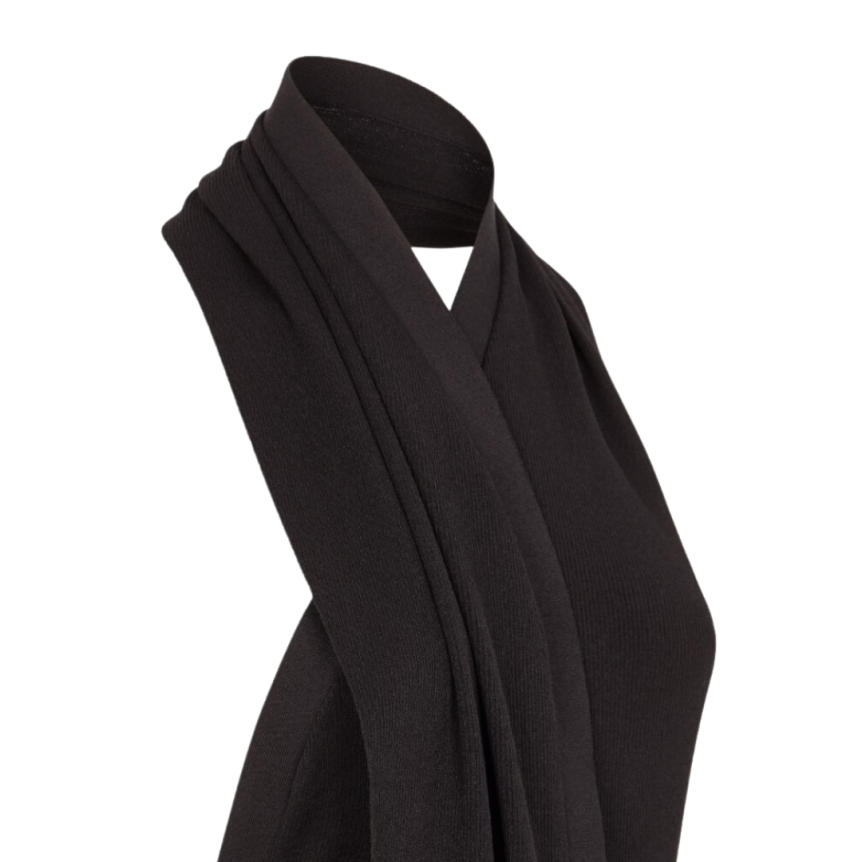 Robe mi longue FENDI sans manche drapée écharpe coton soie noir