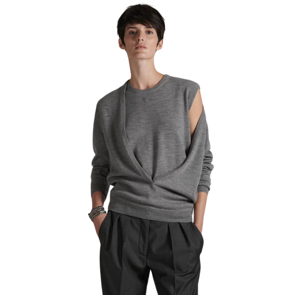 Pull BARBARA BUI manche longue col V échancré laine mérinos gris