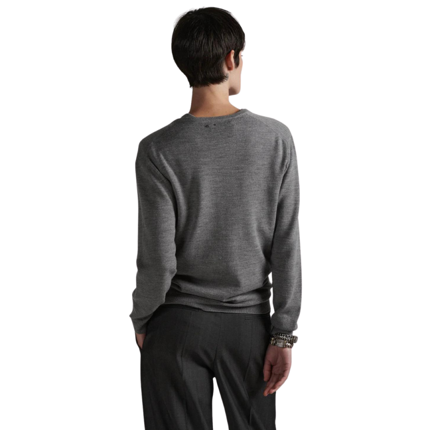 Pull BARBARA BUI manche longue col V échancré laine mérinos gris