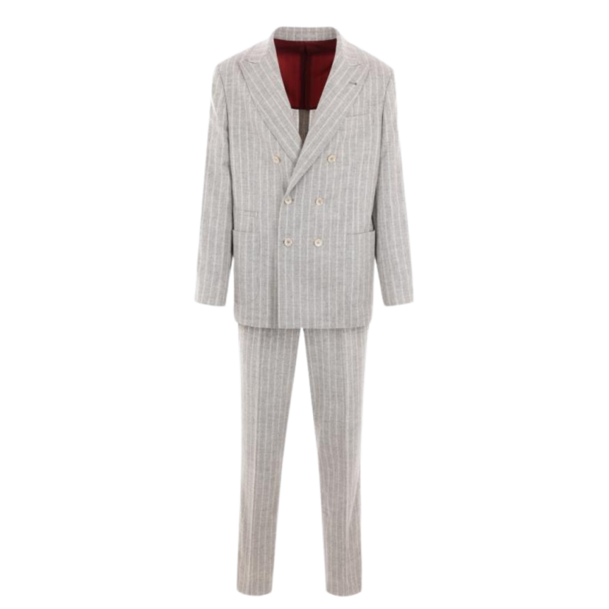Costume BRUNELLO CUCINELLI à rayures Tennis laine alpaga gris clair
