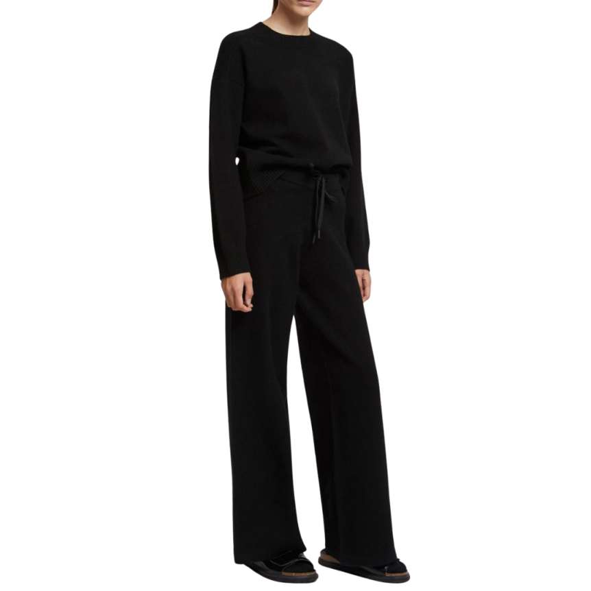 Pantalon YVES SALOMON ample maille laine noir taille élastique lien