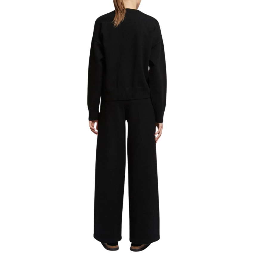 Pantalon YVES SALOMON ample maille laine noir taille élastique lien