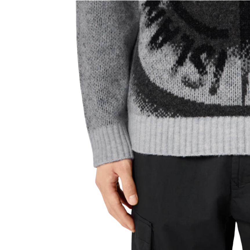 Pull ras-du-cou STONE ISLAND laine mélangée grise effet gaze logo Compass jacquard