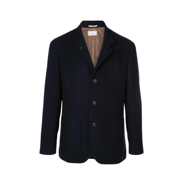Veste droite BRUNELLO CUCINELLI officier bleu marine poches plaquées