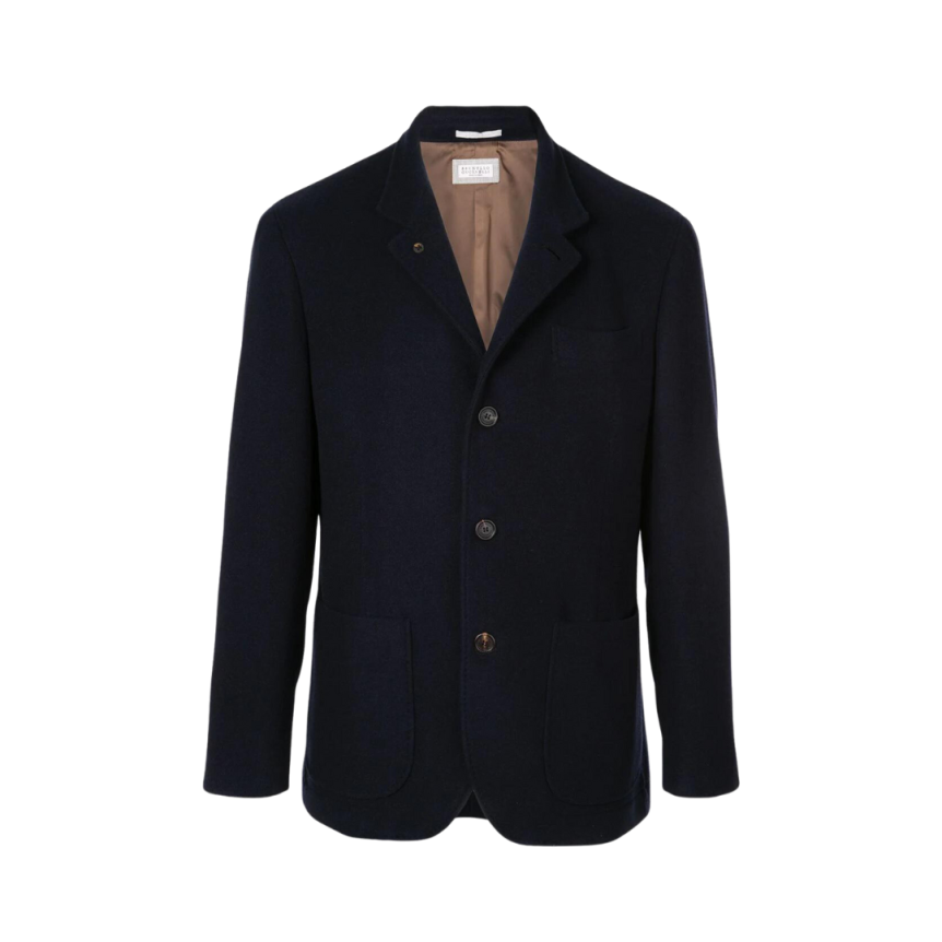 Veste droite BRUNELLO CUCINELLI officier bleu marine poches plaquées