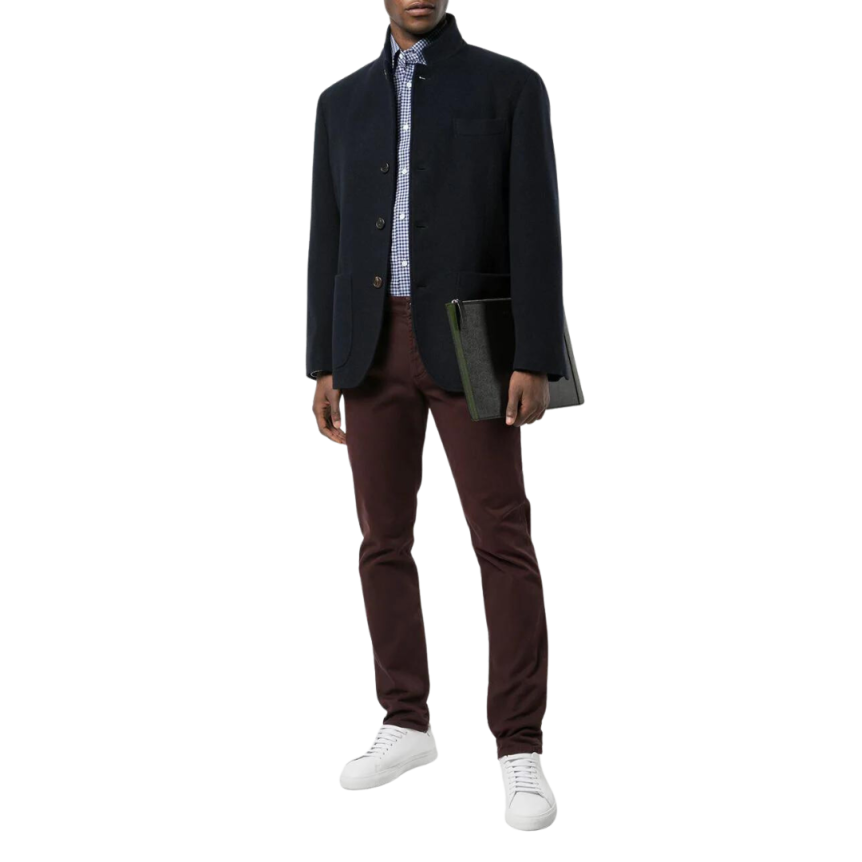 Veste droite BRUNELLO CUCINELLI officier bleu marine poches plaquées