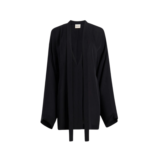 Robe KHAITE Mehna liquette soie crêpe Georgette noir lien cravate
