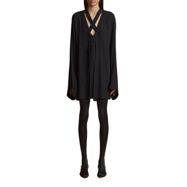 Robe KHAITE Mehna liquette soie crêpe Georgette noir lien cravate