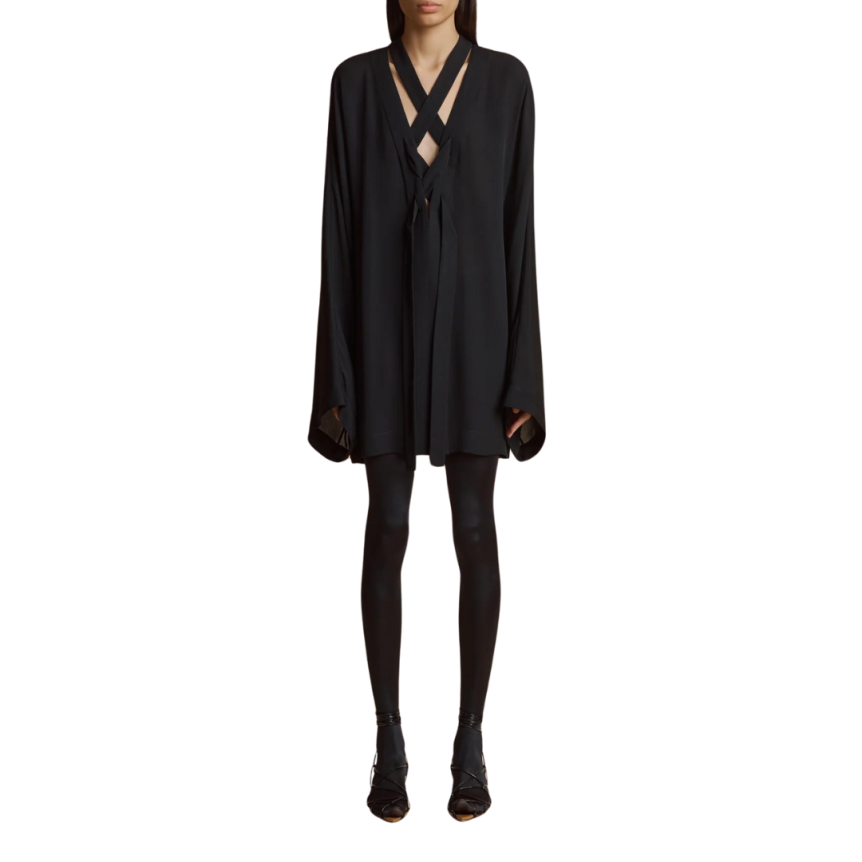 Robe KHAITE Mehna liquette soie crêpe Georgette noir lien cravate