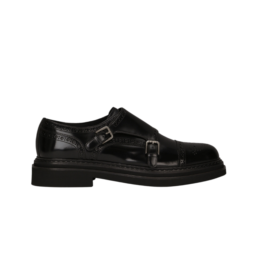 Chaussures à boucle DOLCE & GABBANA cuir veau brossé noir bout fleuri