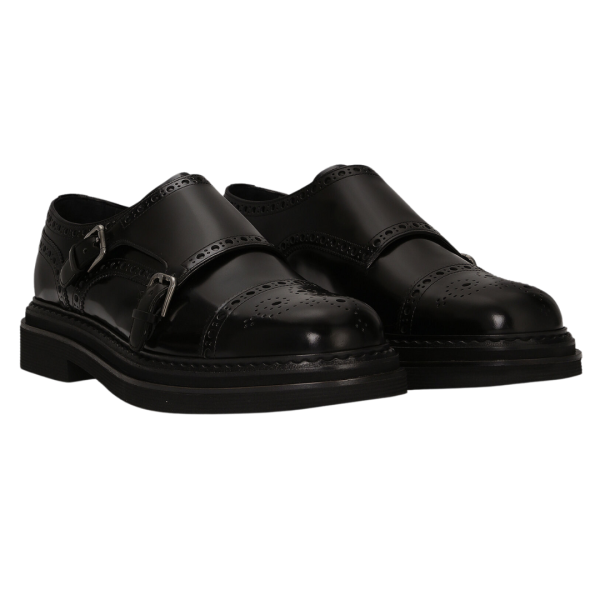 Chaussures à boucle DOLCE & GABBANA cuir veau brossé noir bout fleuri