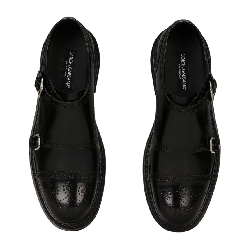 Chaussures à boucle DOLCE & GABBANA cuir veau brossé noir bout fleuri