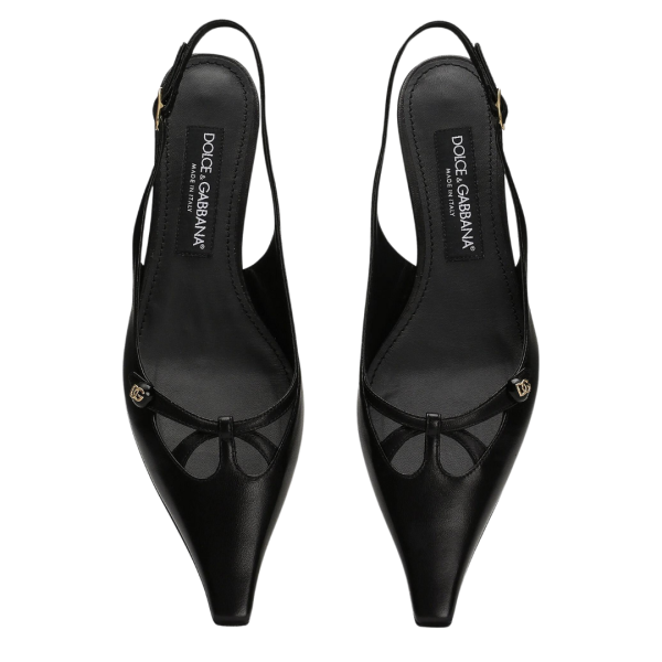 Escarpins DOLCE & GABBANA Slingback  à bride arrière cuir nappa noir logo DG doré