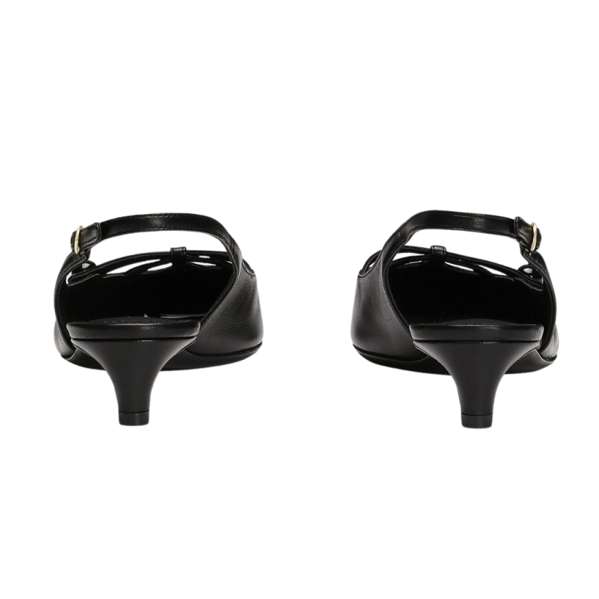 Escarpins DOLCE & GABBANA Slingback  à bride arrière cuir nappa noir logo DG doré