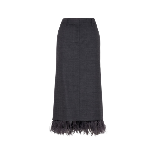 Jupe longue BRUNELLO CUCINELLI laine vierge gris anthracite plumes